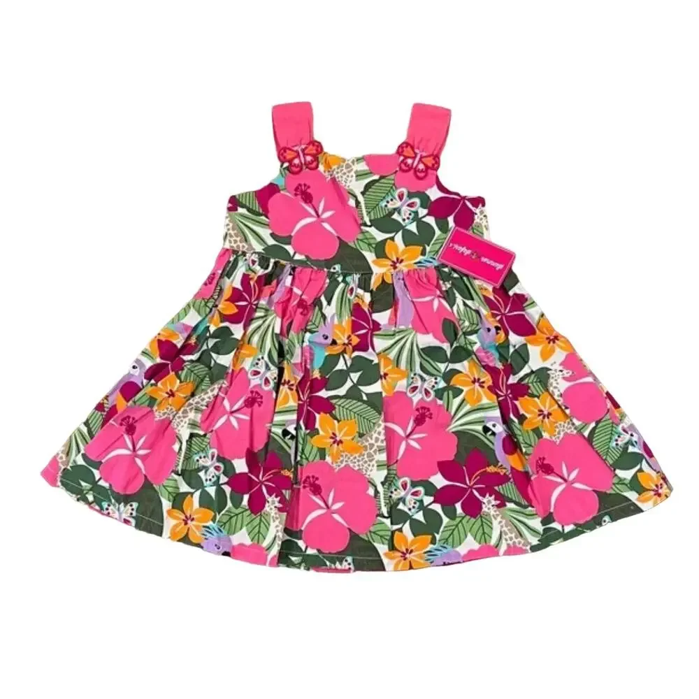 NWT Gymboree Pink/Green/Orange Tropical Flower Dress & Headband -18-24 Months